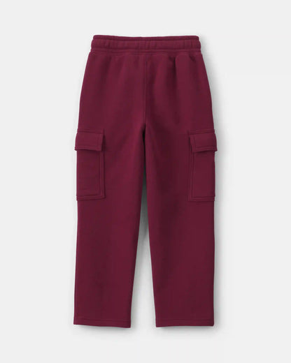 Boys Fleece Cargo Pants - Burgundy