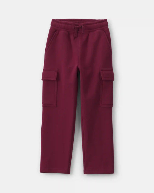 Boys Fleece Cargo Pants - Burgundy