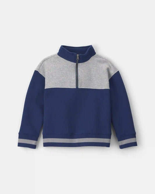 Boys Color Block Fleece Quarterzip Pullover Sweatshirt - Navy Blue/Grey
