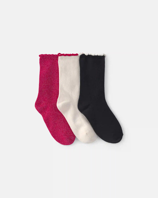 Girls 3-Pack Christmas Socks - Red/White/Black