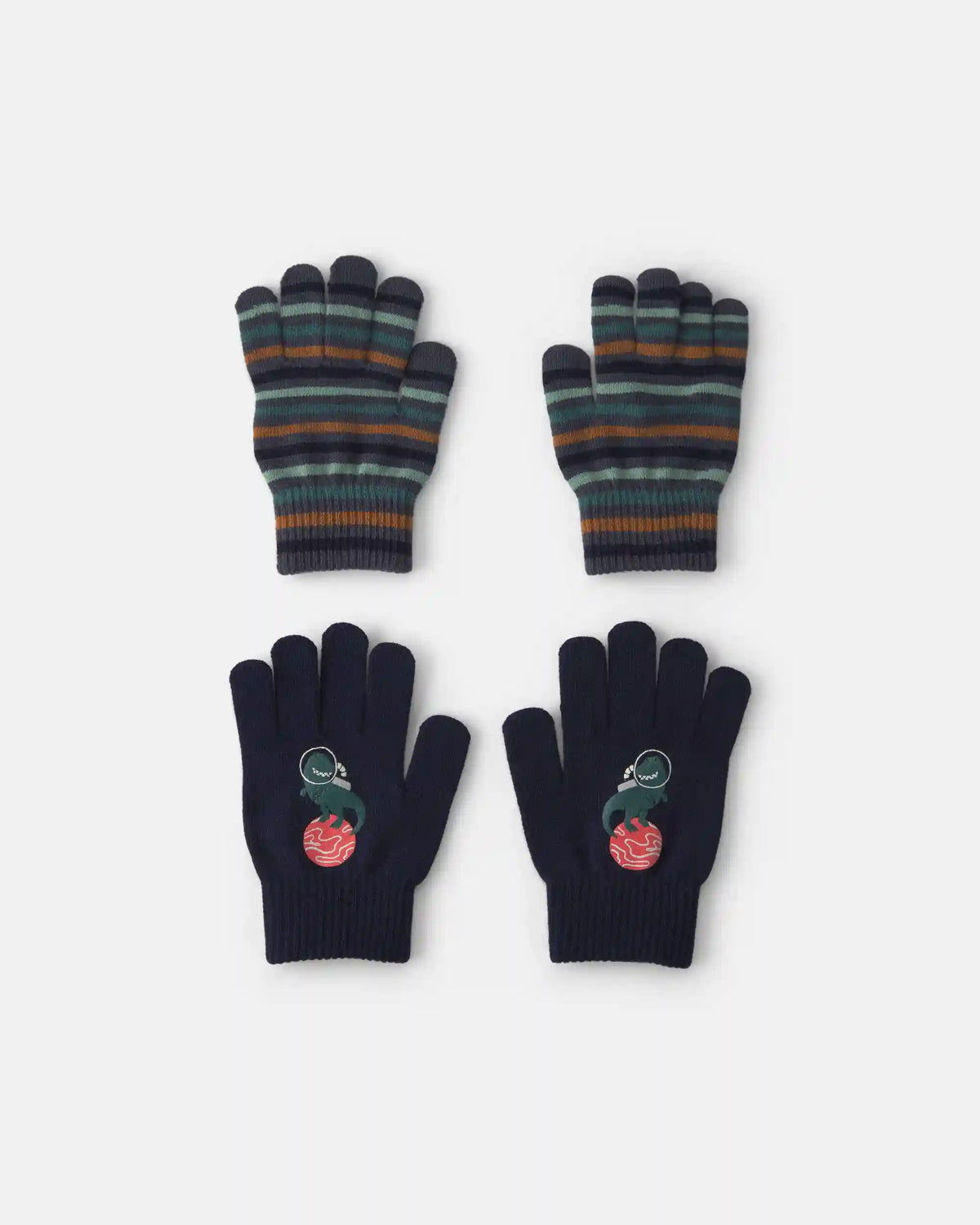 Boys 2-Pack Astronaut Dinosaur Striped Mittens - Black/Blue