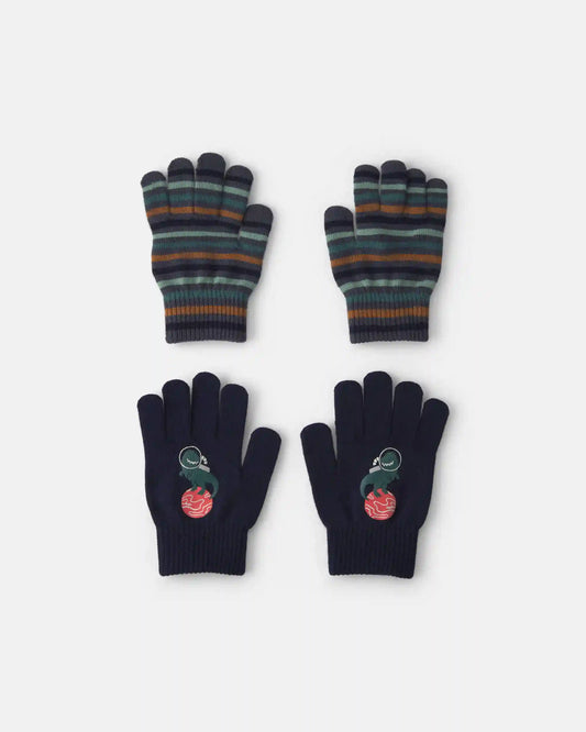 Boys 2-Pack Astronaut Dinosaur Striped Mittens - Black/Blue