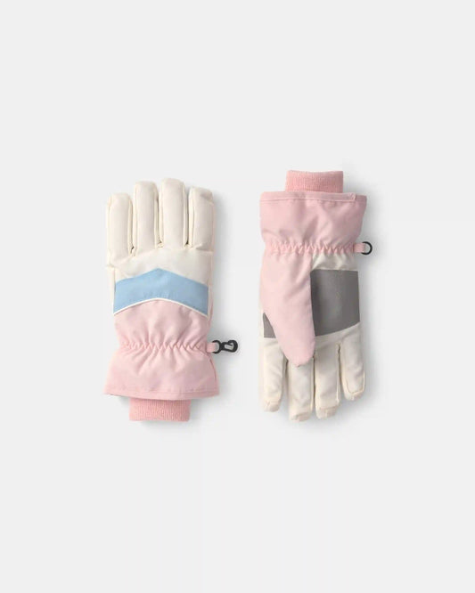 Girls Color Block Ski Gloves - Pink/Blue/White