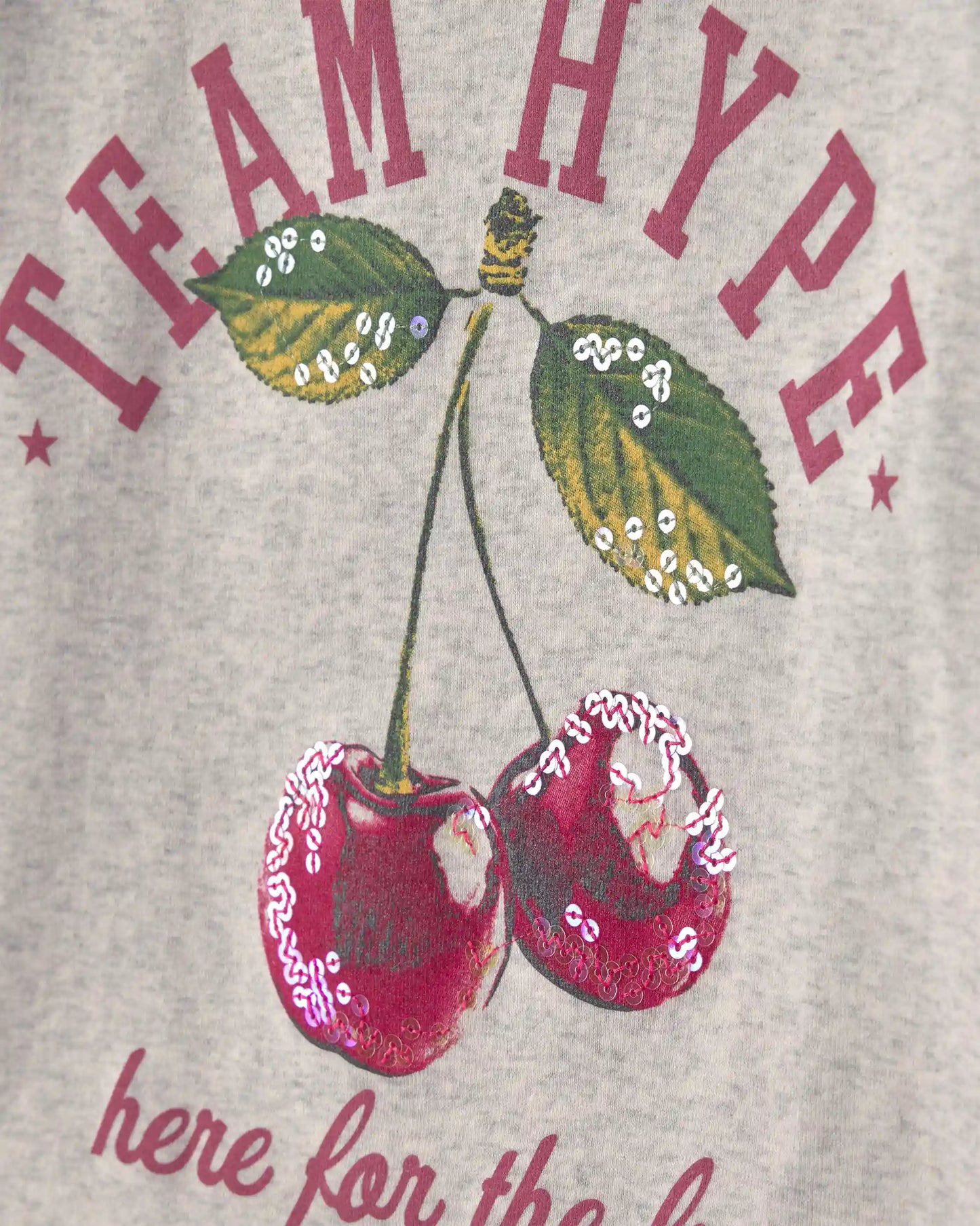 Girls 'Team Hype' Cherry Graphic Tee - Grey/Burgundy
