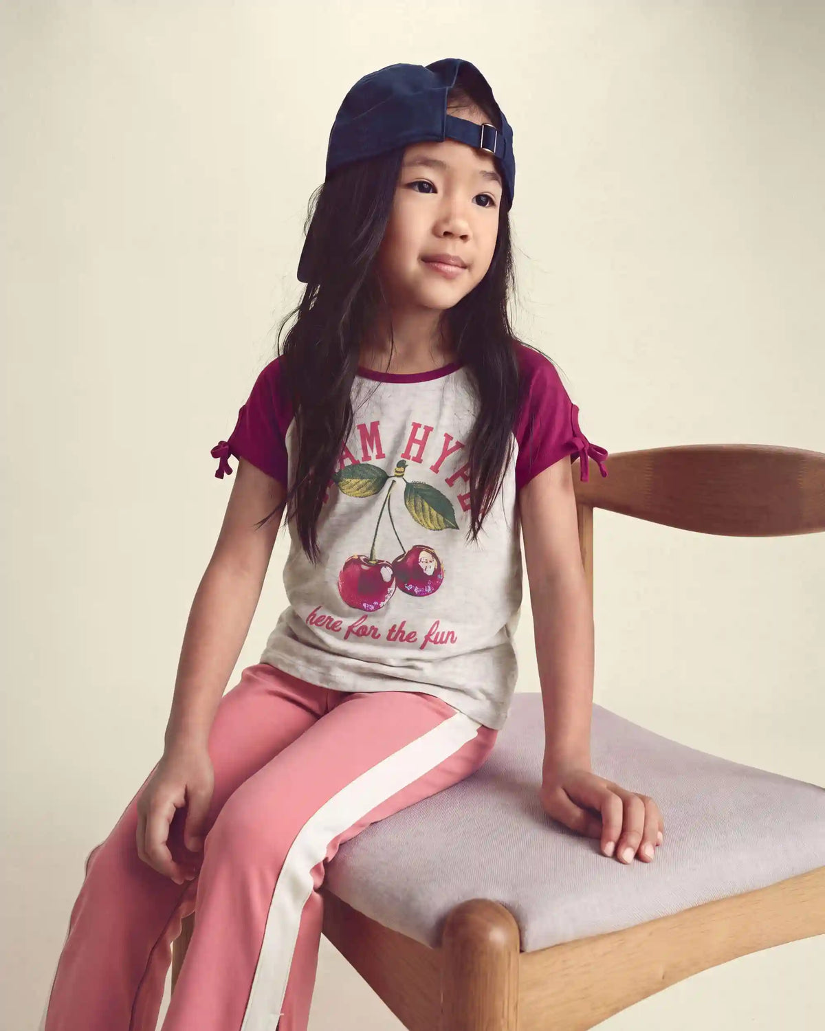Girls 'Team Hype' Cherry Graphic Tee - Grey/Burgundy