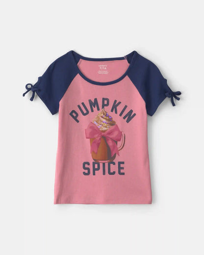 Girls 'Pumpkin Spice' Graphic Tee - Pink/Blue