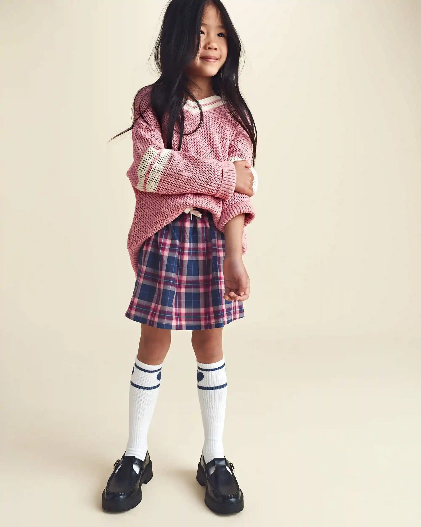 Girls 2-Piece Varsity Sweater - Pink/Cream