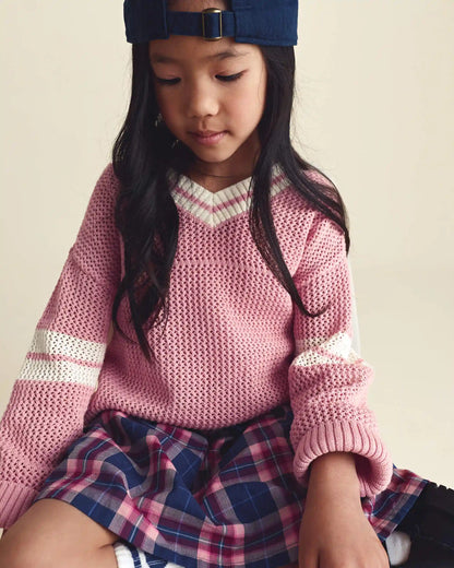 Girls 2-Piece Varsity Sweater - Pink/Cream