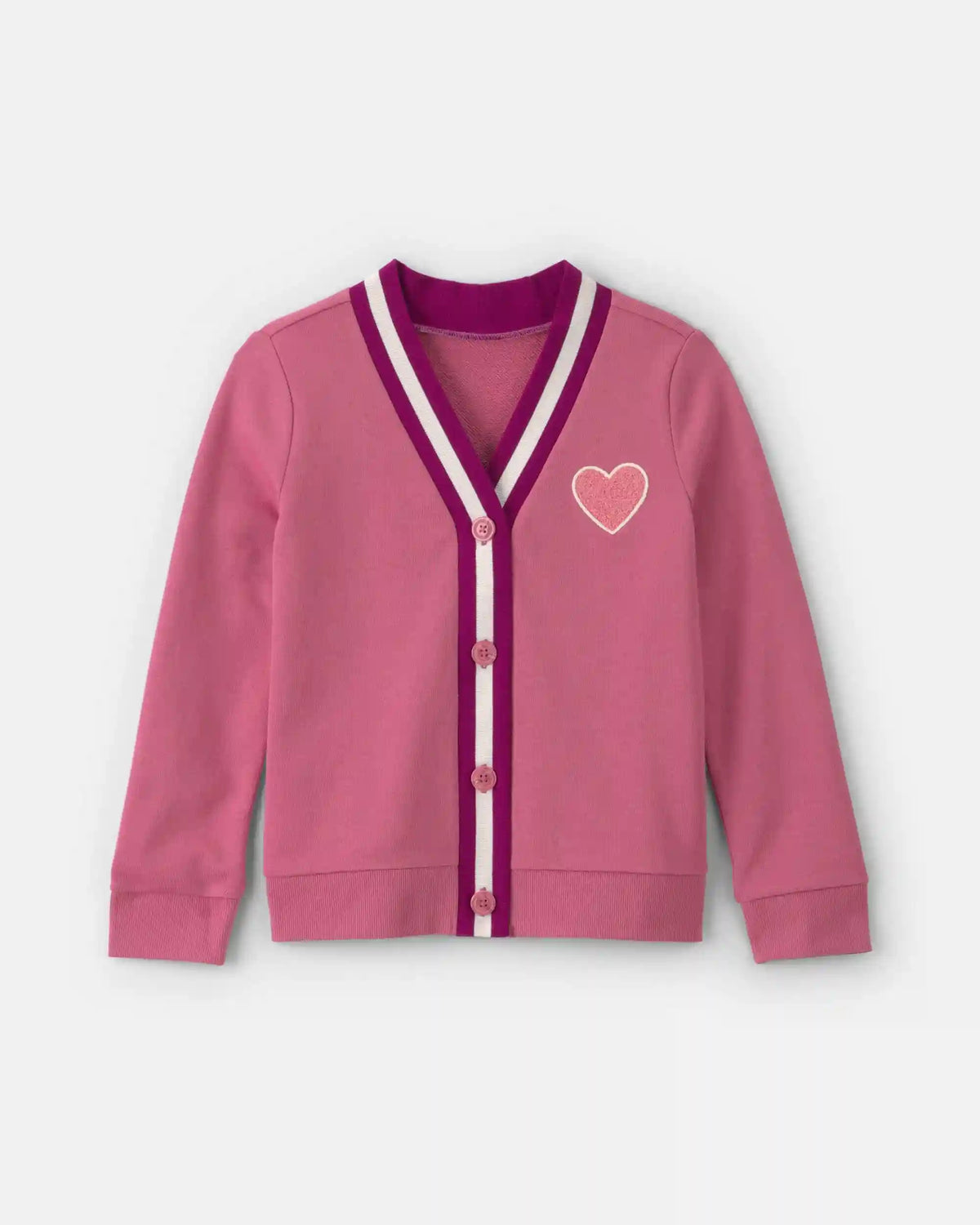 Girls Heart French Terry Cardigan Sweater - Pink