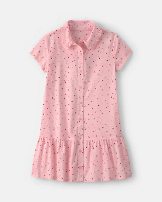 Girls Heart Collared Dress - Pink