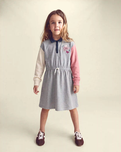 Girls Varsity Color Block French Terry Dress - Grey/Pink/Navy