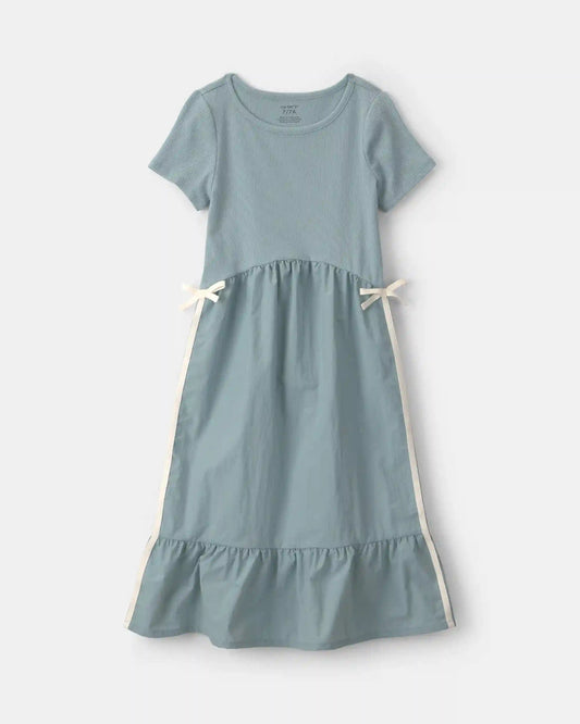 Girls Bow Midi Dress - Blue