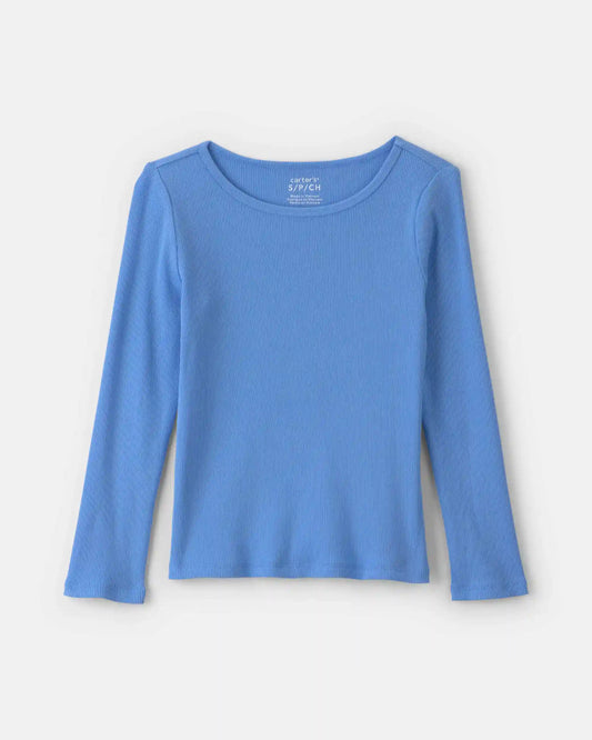 Girls Long-Sleeve Ribbed Top - Blue