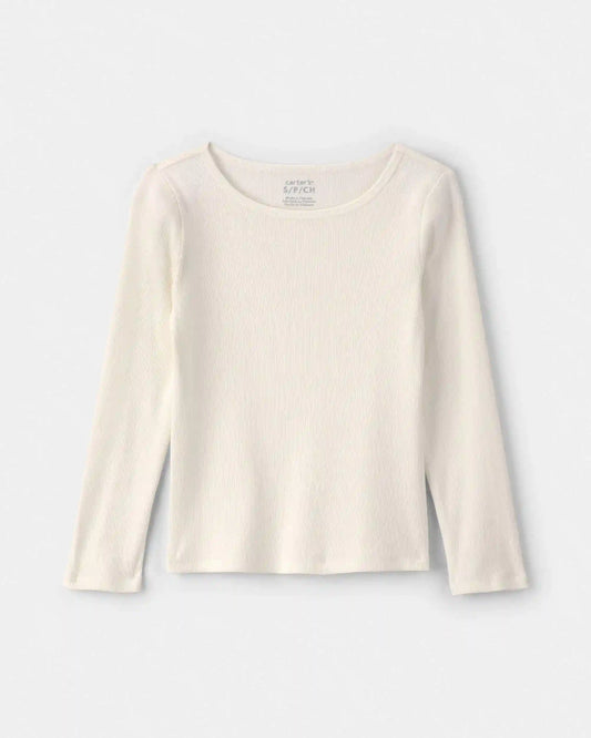 Girls Long-Sleeve Ribbed Top - Cream