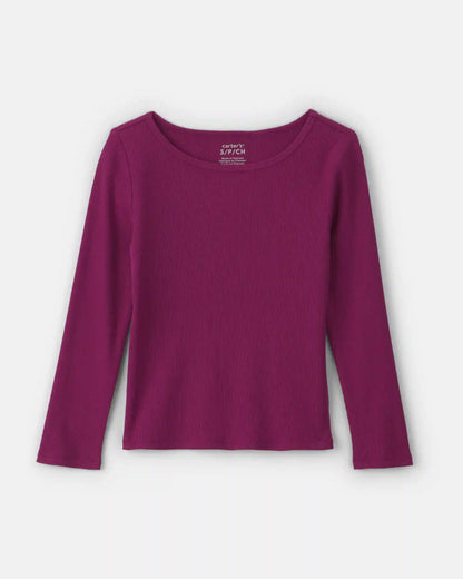 Girls Long-Sleeve Ribbed Top - Burgundy