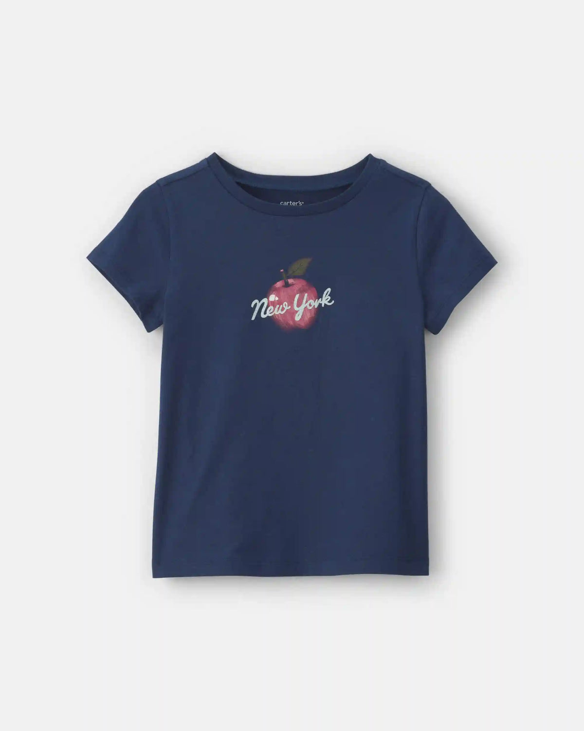 Girls 'New York' Apple Graphic Tee - Navy Blue