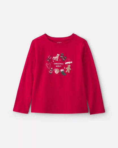 Girls 'Christmas Girly!' Long-Sleeve Graphic Tee - Red