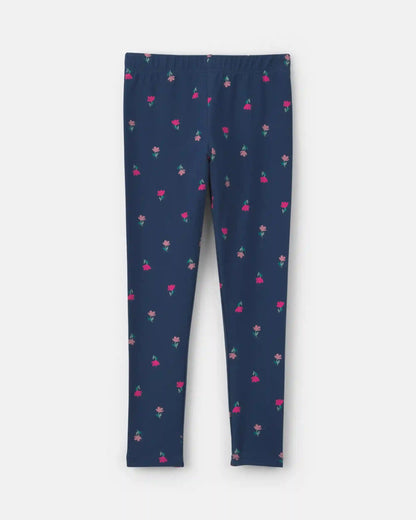 Girls Floral Pull-On Stretch Leggings - Navy Blue