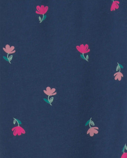 Girls Floral Pull-On Stretch Leggings - Navy Blue