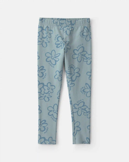 Girls Floral Pull-On Stretch Leggings - Blue