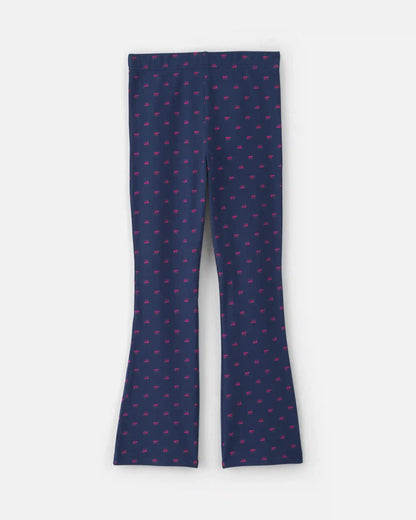 Girls Bow Cotton Pull-On Stretch Leggings - Navy Blue