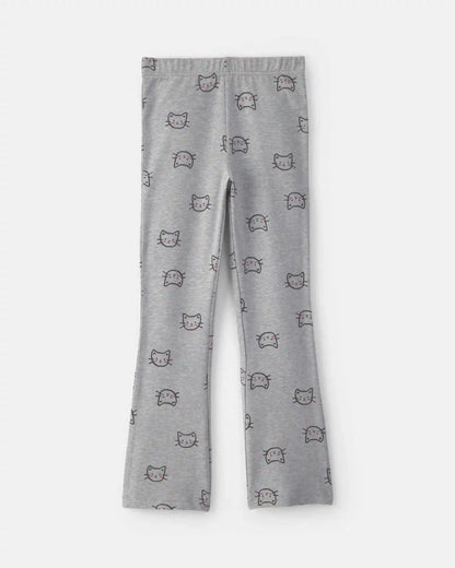 Girls Cat Cotton Pull-On Stretch Leggings - Grey