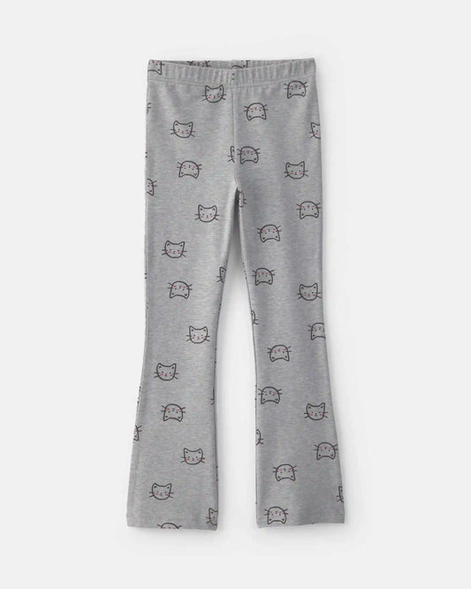 Girls Cat Cotton Pull-On Stretch Leggings - Grey