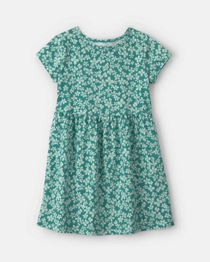 Girls Floral Short-Sleeve Dress - Green