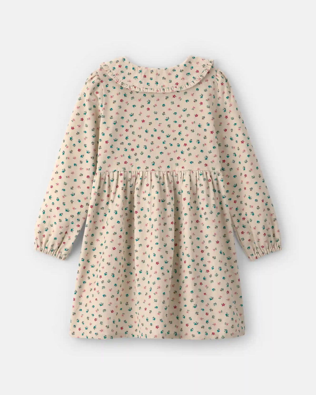 Girls Floral Collared Corduroy Dress - Cream