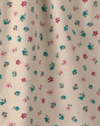 Girls Floral Collared Corduroy Dress - Cream