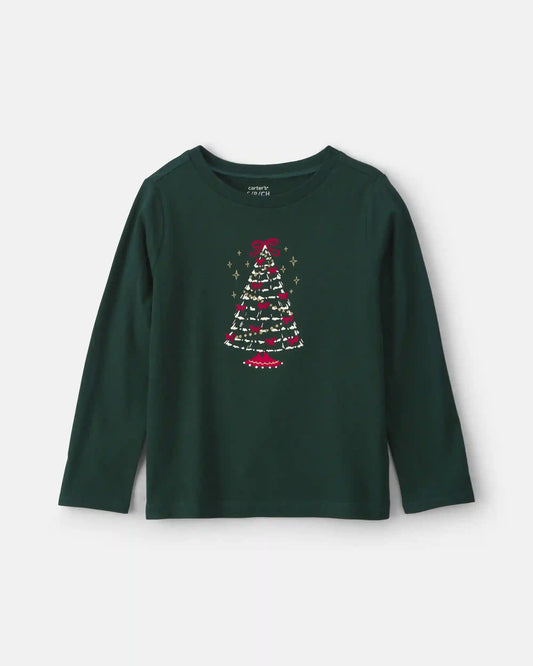 Girls Christmas Tree Long-Sleeve Graphic Tee - Green