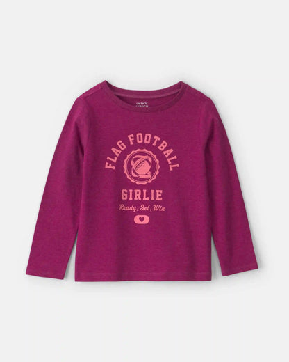 Girls 'Flag Football Girlie' Long-Sleeve Graphic Tee - Burgundy