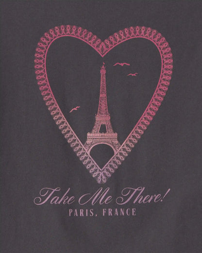 Girls Paris Heart Long-Sleeve Graphic Tee - Black