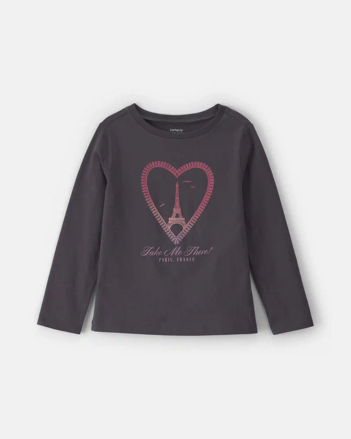 Girls Paris Heart Long-Sleeve Graphic Tee - Black