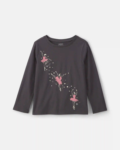 Girls Ballerina Long-Sleeve Graphic Tee - Black