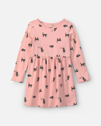 Girls Halloween Cat Long-Sleeve Dress - Pink
