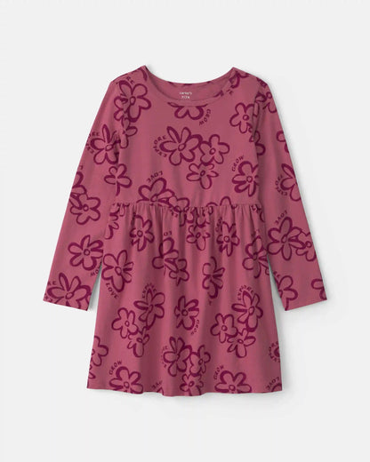 Girls Floral Long-Sleeve Dress - Pink