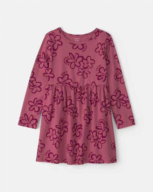 Girls Floral Long-Sleeve Dress - Pink