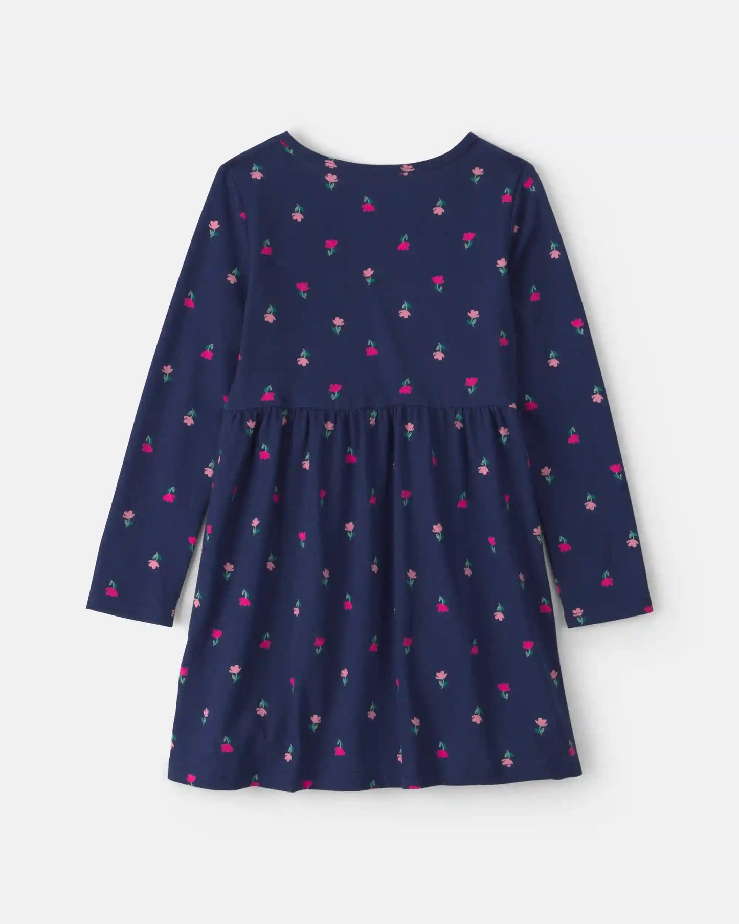 Girls Floral Long-Sleeve Dress - Navy Blue