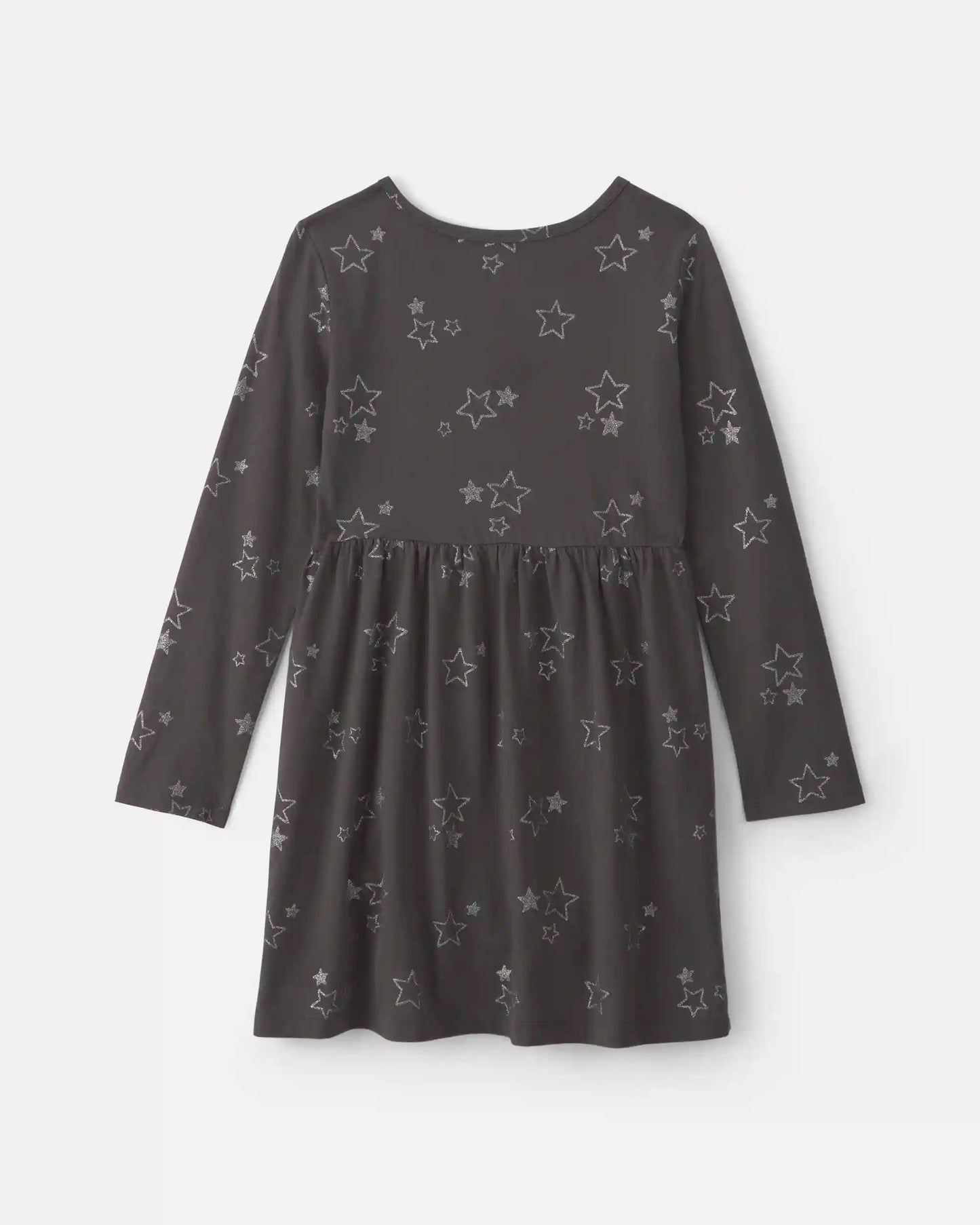 Girls Stars Long-Sleeve Dress - Grey