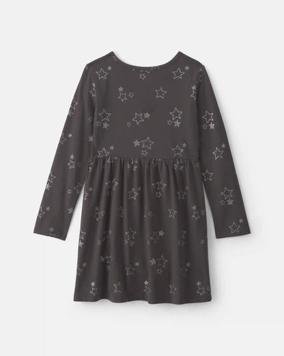 Girls Stars Long-Sleeve Dress - Grey