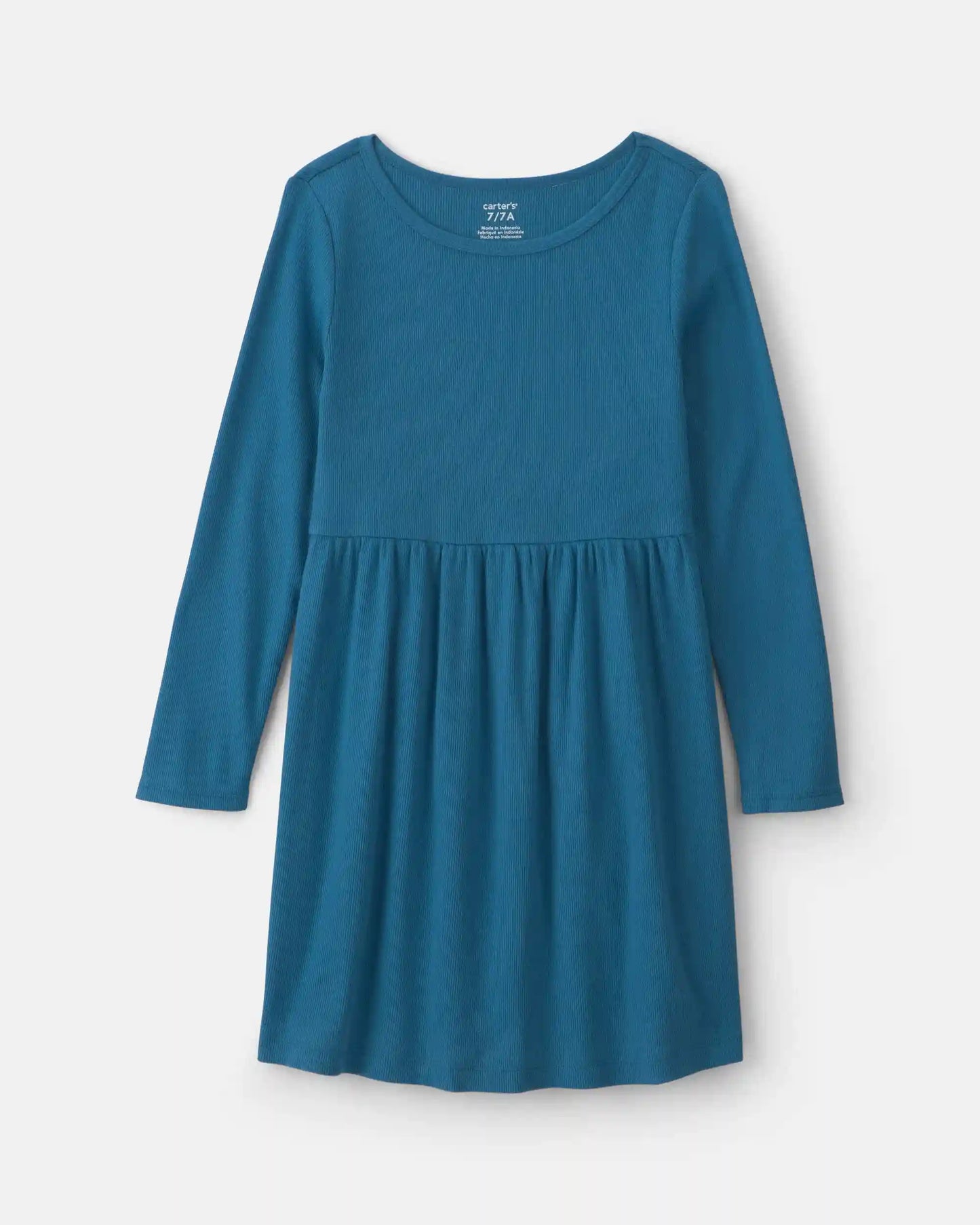 Girls Rib Long-Sleeve Dress - Blue