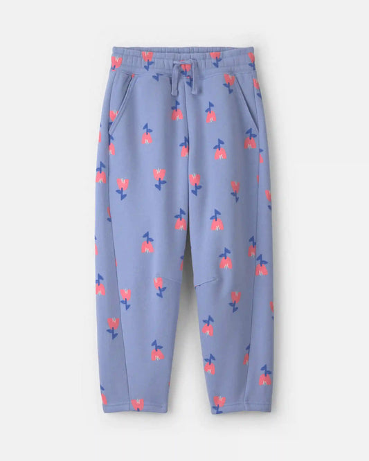Girls Floral Fleece Barrel Pants - Blue/Pink