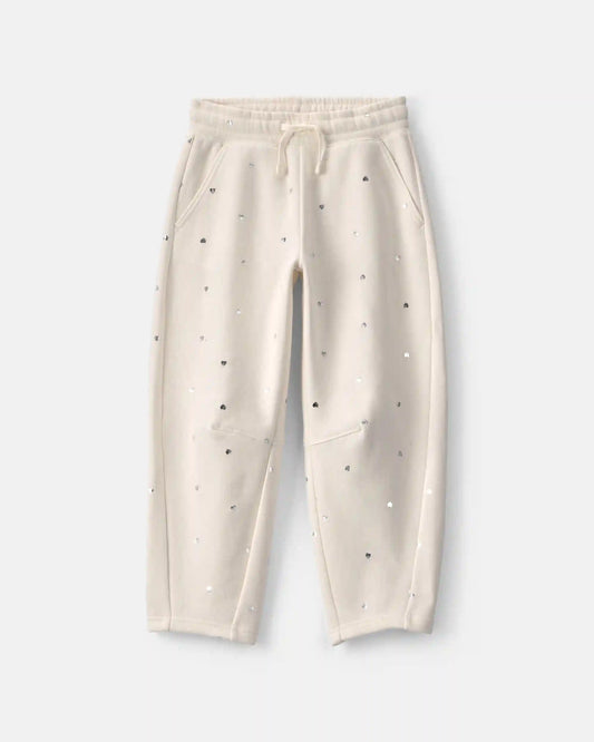 Girls Heart Fleece Barrel Pants - Cream