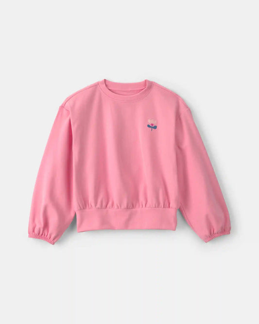 Girls Flower Long-Sleeve Top - Pink