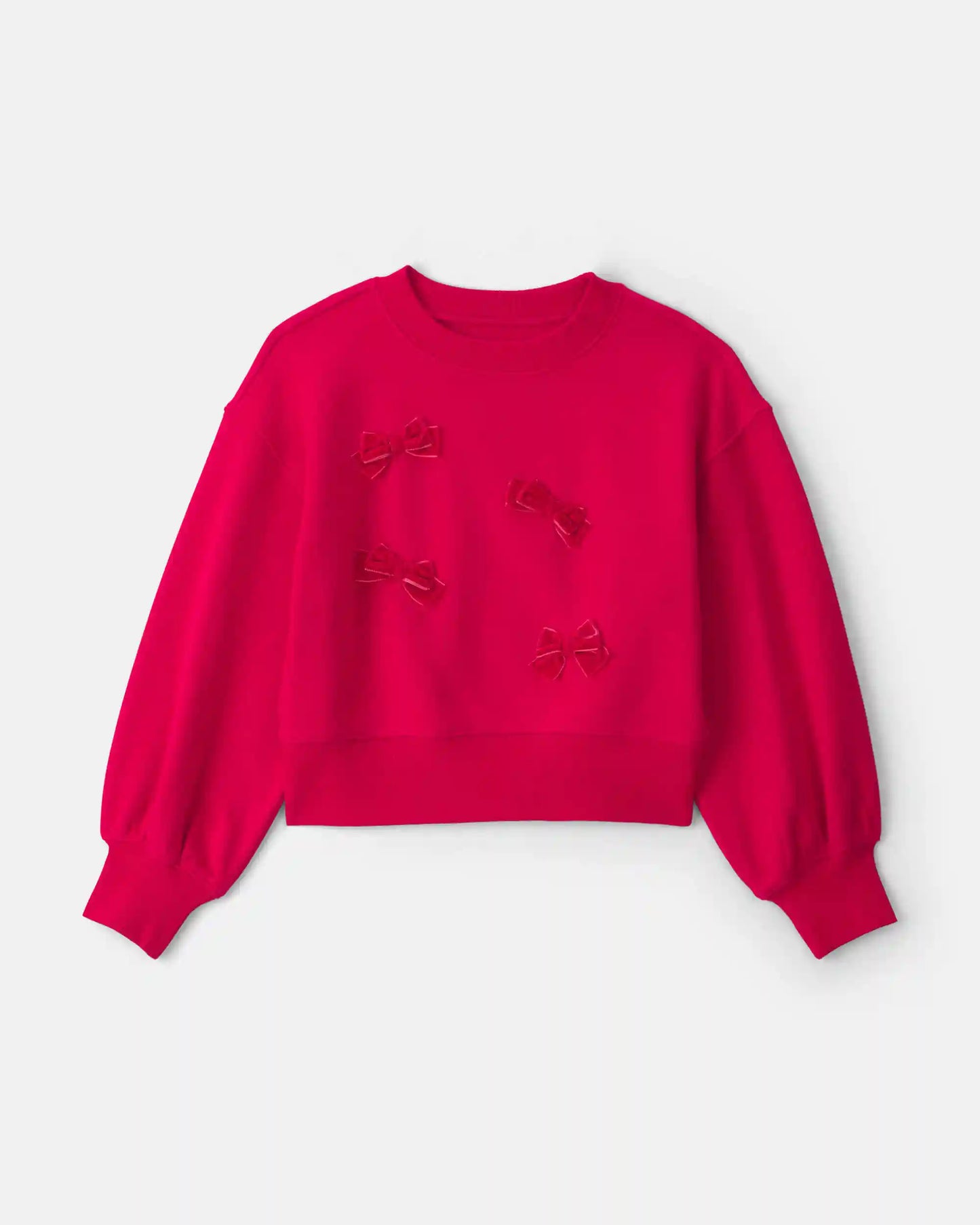 Girls Bow Pullover Sweatshirt - Red