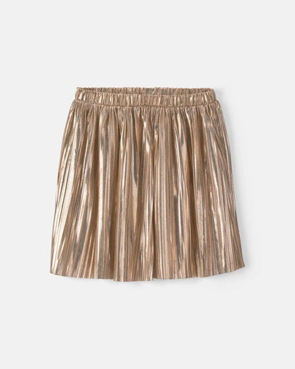 Girls Pleated Metallic Skirt - Gold