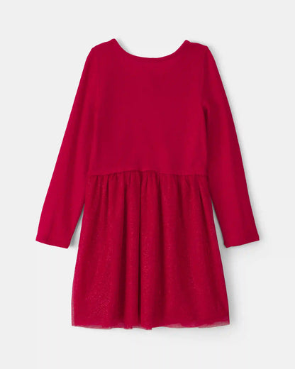 Girls Tulle Long-Sleeve Dress - Red