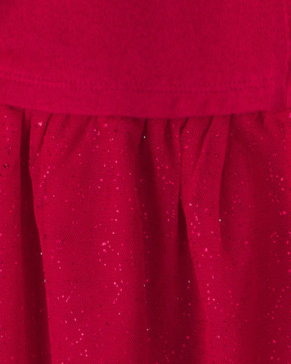 Girls Tulle Long-Sleeve Dress - Red