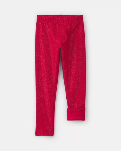 Girls Glitter Fleece Pull-On Stretch Leggings - Red